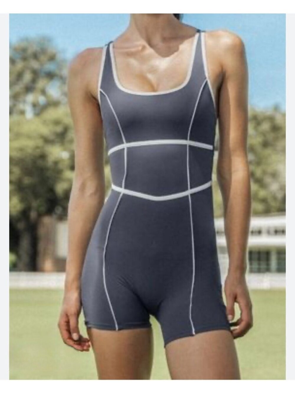NWT Cupshe Gray and White One-Piece Activewear Romper - Size: Medium